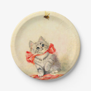 Kitten mit einem roten Band Pappteller
