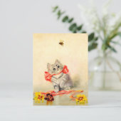 Kitten mit einem roten Band Postkarte (Stehend Vorderseite)
