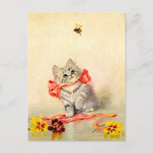 Kitten mit einem roten Band Postkarte (Vorderseite)