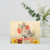 Kitten mit einem roten Band Postkarte (Stehend Vorderseite)