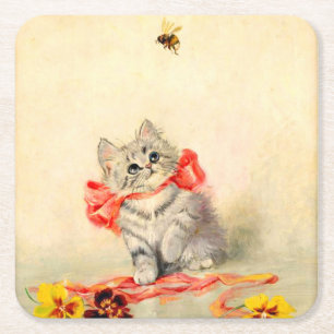 Kitten mit einem roten Band Rechteckiger Pappuntersetzer