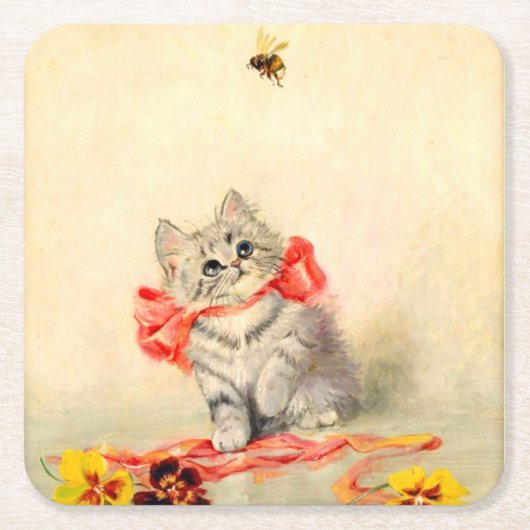 Kitten mit einem roten Band Rechteckiger Pappuntersetzer (Vorderseite)