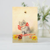 Kitten mit einem roten Band RSVP Karte (Stehend Vorderseite)