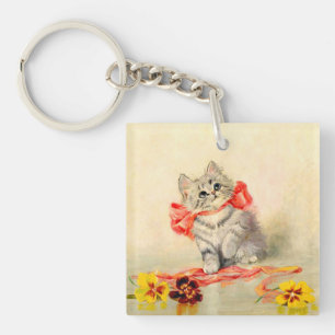 Kitten mit einem roten Band Schlüsselanhänger