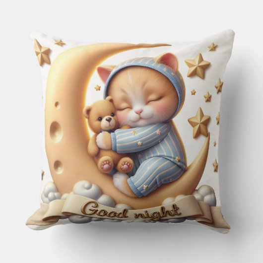 Kitten mit einem Teddy Bär, Sammlung von Natasha U Kissen (Vorderseite)