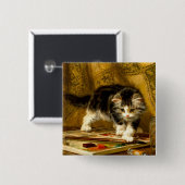 Kitten mit Farbe und Pinsel Button (Vorne & Hinten)