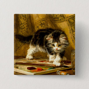 Kitten mit Farbe und Pinsel Button