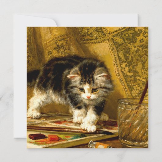 Kitten mit Farbe und Pinsel Einladung (Vorderseite)