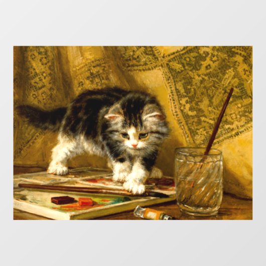 Kitten mit Farbe und Pinsel Fensteraufkleber (Blatt)
