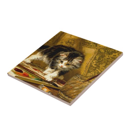 Kitten mit Farbe und Pinsel Fliese (Seite)