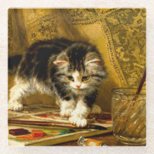 Kitten mit Farbe und Pinsel Glasuntersetzer