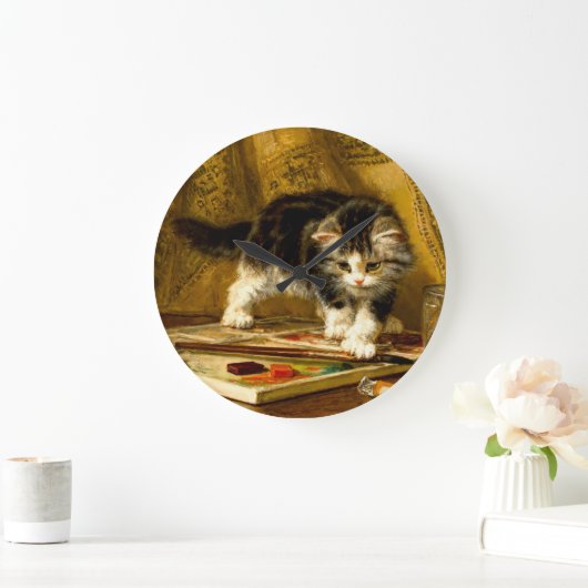 Kitten mit Farbe und Pinsel Große Wanduhr (Zuhause)