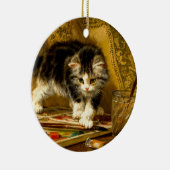 Kitten mit Farbe und Pinsel Keramik Ornament (Rechts)