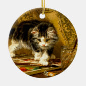 Kitten mit Farbe und Pinsel Keramik Ornament (Vorne)