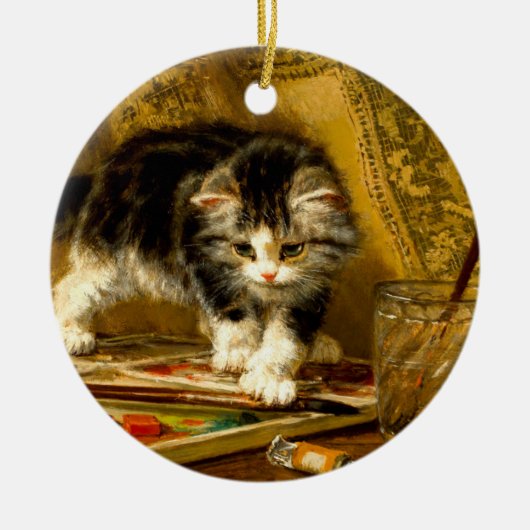 Kitten mit Farbe und Pinsel Keramik Ornament (Vorne)