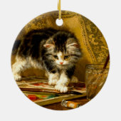 Kitten mit Farbe und Pinsel Keramik Ornament (Hinten)