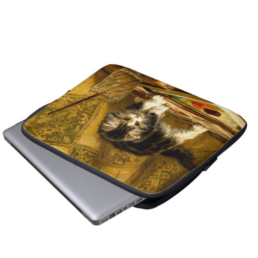Kitten mit Farbe und Pinsel Laptopschutzhülle (Vorne Knopf)
