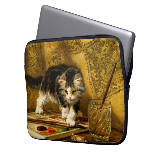 Kitten mit Farbe und Pinsel Laptopschutzhülle (Vorderseite Links)