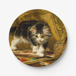 Kitten mit Farbe und Pinsel Pappteller