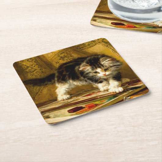 Kitten mit Farbe und Pinsel Rechteckiger Pappuntersetzer (angewinkelt)