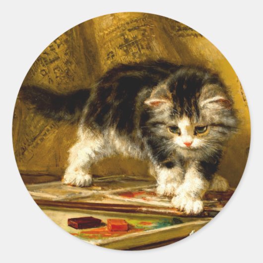 Kitten mit Farbe und Pinsel Runder Aufkleber (Vorderseite)