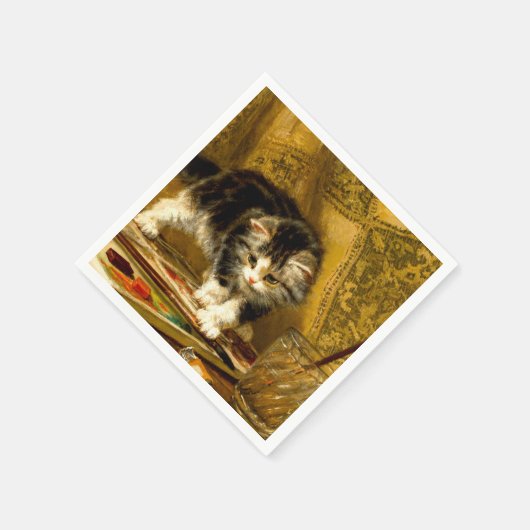 Kitten mit Farbe und Pinsel Serviette (Ecke)