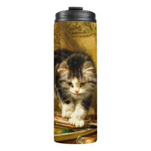 Kitten mit Farbe und Pinsel Thermosbecher