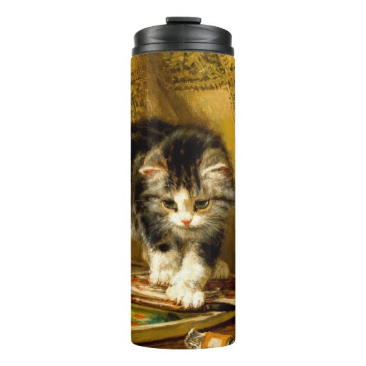 Kitten mit Farbe und Pinsel Thermosbecher (Vorderseite)