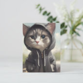 Kitten mit Hoodie Postkarte (Stehend Vorderseite)