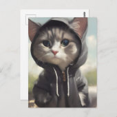 Kitten mit Hoodie Postkarte (Vorne/Hinten)