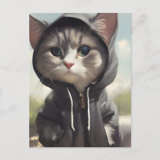 Kitten mit Hoodie Postkarte (Vorderseite)