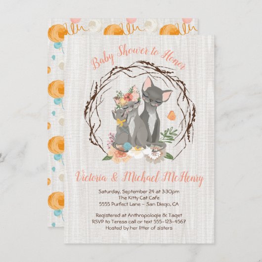 Kitten mit Mommy and Daddy Baby Shower Invites Einladung (Vorne/Hinten)