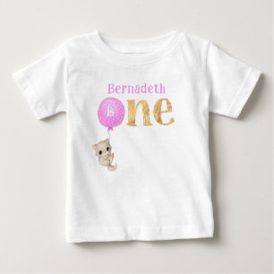 Kitten mit Pink Balloon 1. Geburtstag Baby T-shirt