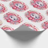 Kitten mit Red Bow mit romantischen Blumenherzen Geschenkpapier (Ecke)