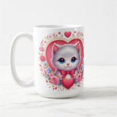 Kitten mit Red Bow mit romantischen Blumenherzen Kaffeetasse (Links)