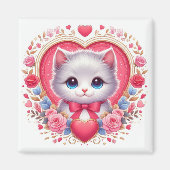 Kitten mit Red Bow mit romantischen Blumenherzen Magnet (Vorne)
