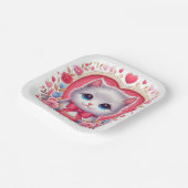 Kitten mit Red Bow mit romantischen Blumenherzen Pappteller (Gewinkelt)