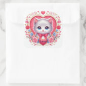 Kitten mit Red Bow mit romantischen Blumenherzen Quadratischer Aufkleber (Tasche)