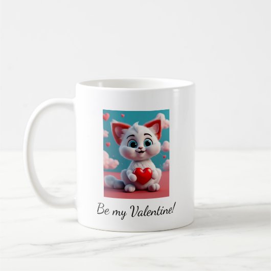 Kitten mit rotem Herzen Valentine Kaffeetasse (Links)
