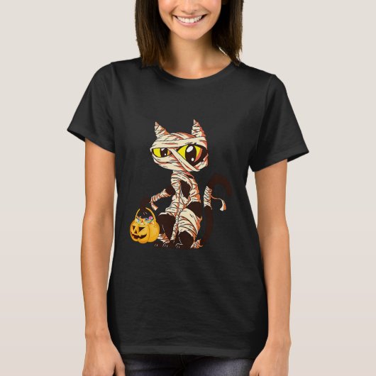 Kitten Mummy Pumpkin Devil Cute Halloween Cat T-Shirt (Vorderseite)