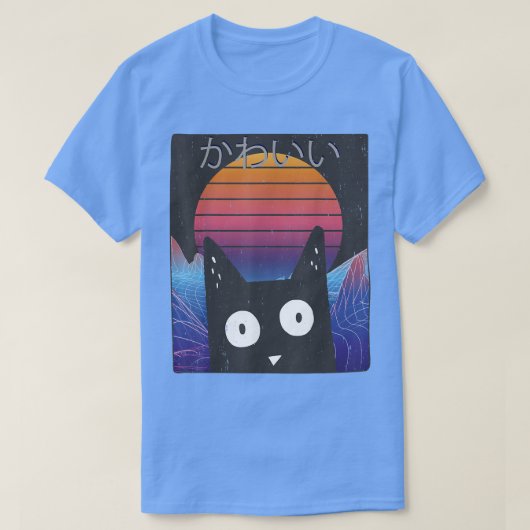 Kitten Neko Synthwave Japan 80er Manga Harajuku Ot T-Shirt (Design vorne)