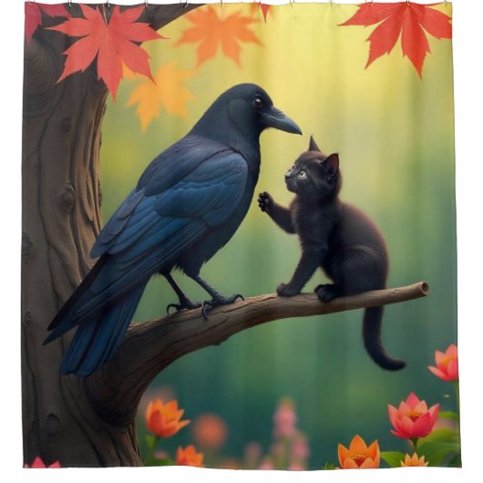 Kitten Oak Tree Garden Raven Crows Duschvorhang (Vorderseite)