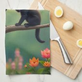 Kitten Oak Tree Garden Raven Crows Kitchen Geschirrtuch (Viertel Falte)