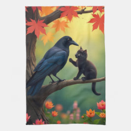 Kitten Oak Tree Garden Raven Crows Kitchen Geschirrtuch
