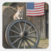 Kitten On an Old Wagon Wheel Quadratischer Aufkleber (Vorderseite)