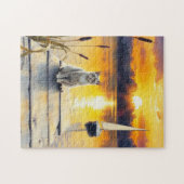 kitten on the dock at sunset puzzle (Horizontal)