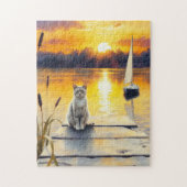 kitten on the dock at sunset puzzle (Vertikal)