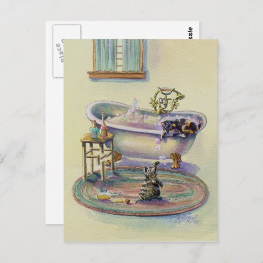 KITTEN on the TUB by SHARON SHARPE Postkarte (Vorne/Hinten)