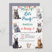Kitten Party Let's Pawty Fun Cat Geburtstag Einladung (Vorne/Hinten)