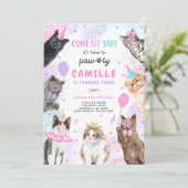 Kitten Party Let's Pawty Kitty Cat Birthday Einladung (Stehend Vorderseite)